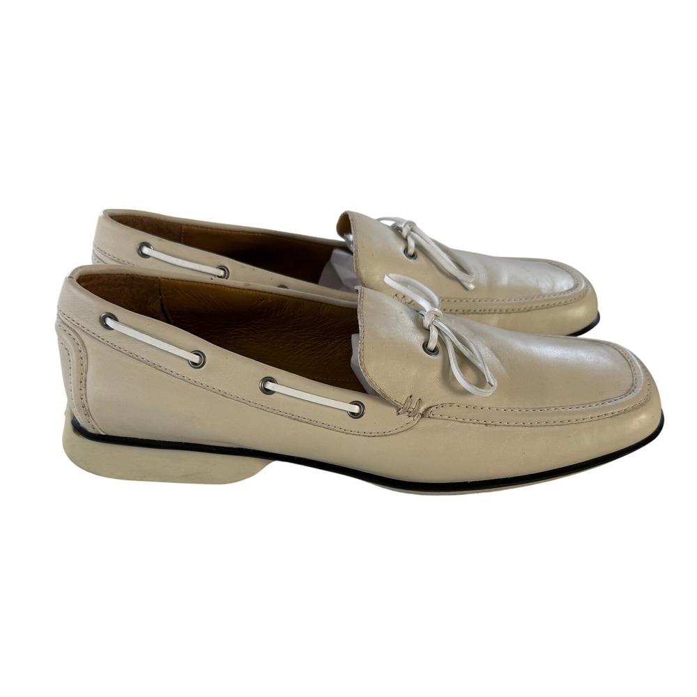 Cole Haan Womens Cream Leather Boat Shoes Square Toe Loafers D11397 Size 9B